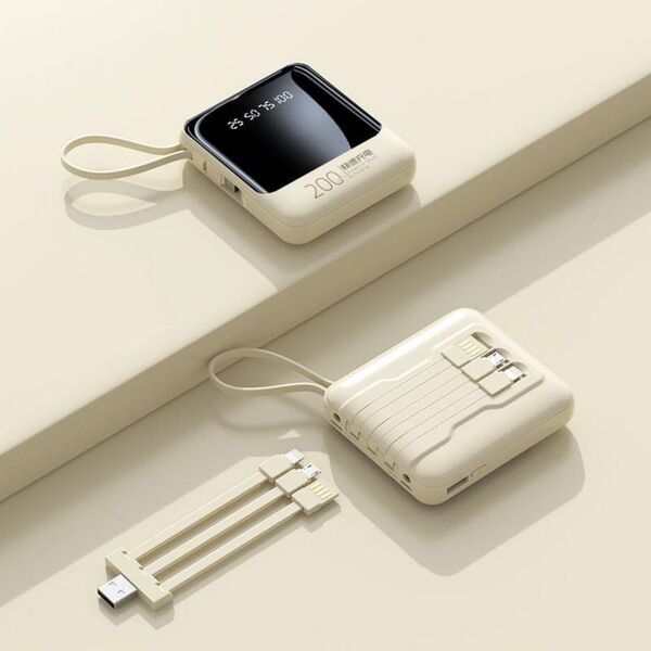 モバイルバッテリー 大容量 20000mAh 携帯充電器 ケーブル内蔵 USB タイプType-C ライトニング iPhone対応