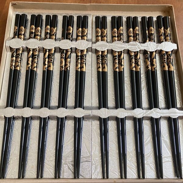 川連塗 お箸 10膳セット 秋田県伝統工芸品 未使用 箸 黒色 梅柄 日本製 デッドストック