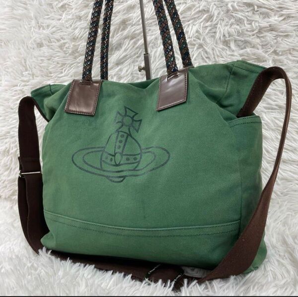 Vivienne Westwood キャンバス×レザー トートバッグ 2way ハンドバッグ ショルダーバッグ 斜めがけ