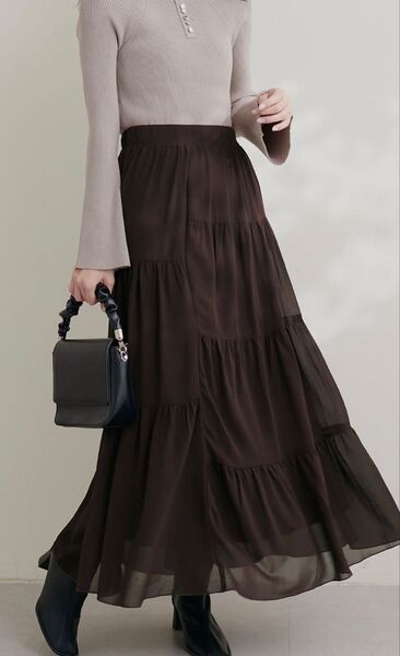 ランダムティアードスカート ブラウン natural couture ロングスカート