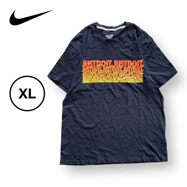 NIKE ナイキ ロゴプリントTシャツ スウォッシュ ブラック XL JUST DO IT アメリカ古着 両面ロゴ