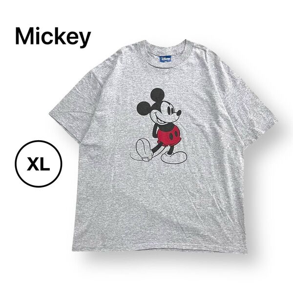 Disney ディズニー ミッキーマウス プリントTシャツ キャラクターTシャツ キャラT グレー XL