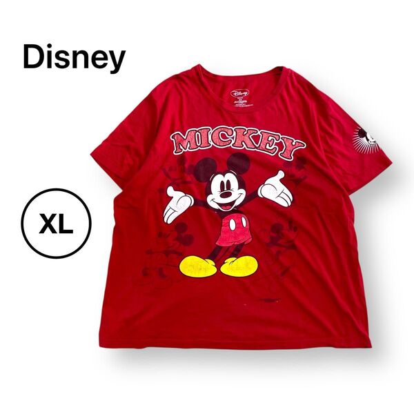 Disney ミッキー ミッキーマウス キャラクターTシャツ キャラT レッド XL相当 半袖Tシャツ Tシャツ コットン