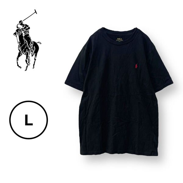 POLO RALPH LAUREN ワンポイントロゴ 刺繍入りTシャツ ポニー ポロラルフローレン L ブラック 半袖