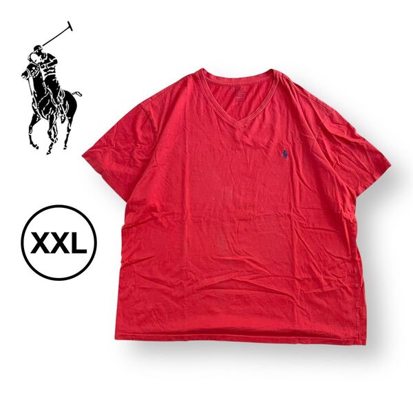 ポロラルフローレン ワンポイントロゴ 刺繍入り VネックTシャツ ポニー 半袖 オレンジ polo Ralph Lauren