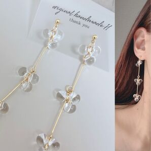 3連鈴丸×スティックロングピアス イヤリング ハンドメイド