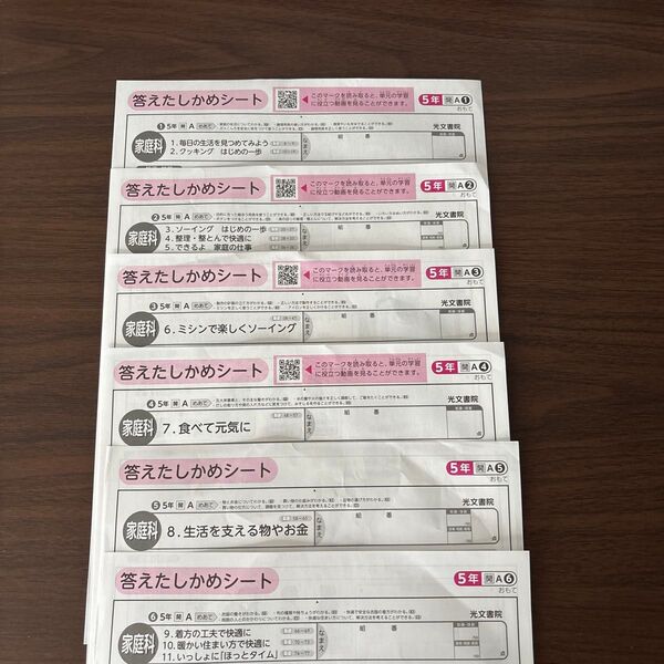カラーテスト 答え たしかめ シート 5年 家庭科