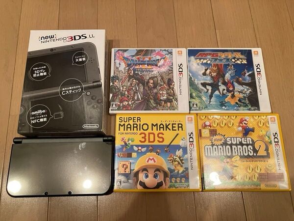 任天堂 Newニンテンドー3DSLL 本体メタリックブラック+ソフト4本 動作確認済 付属品完備 NINTENDO
