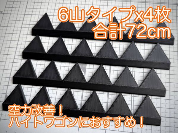 リアスポに載せるだけ! シェブロン形状実効空力デバイス ABS製スマートタイプ 黒・ブラック 6山×4枚セット