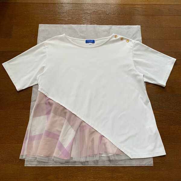 ブルーレーベルクレストブリッジ アシンメトリー Tシャツ カットソー シフォン シアー チェック