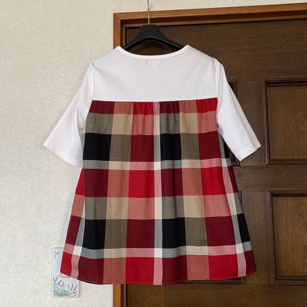 ブルーレーベルクレストブリッジ 赤 チェック Tシャツ カットソー チュニック