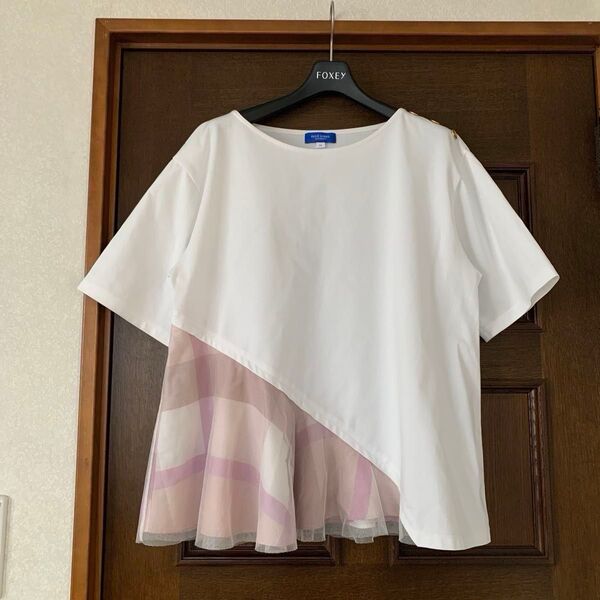 【期間限定】ブルーレーベルクレストブリッジ アシンメトリー Tシャツ カットソー シフォン シアー チェック
