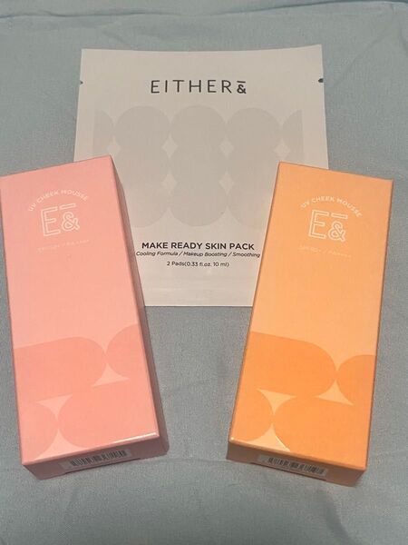 新品未使用 2本 EITHER& UVチークムース イーザーアンド 01 PINK 02 APRICOT スキンパック1P