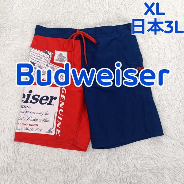 Budweiser バドワイザー 水着 サーフパンツ サーフトランクス 紺色 × 赤 メンズ L 日本の2L相当