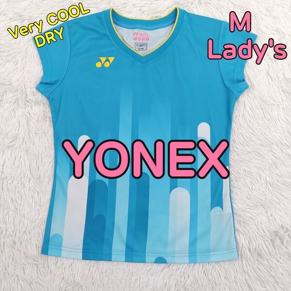 YONEX ヨネックス バドミントン トップス 半袖シャツ Vネック 水色 ベリークール ドライ レディース Mサイズ