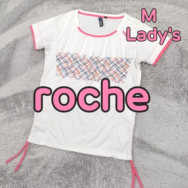 roche ローチェ テニスウェア 半袖シャツ 白 × ピンク レディース Mサイズ