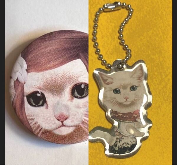 猫 2個セット バッジ キノコ キーホルダー ネコ ねこ あちゃちゅむ しんやまさこ きのこ ムチャチャ チャーム アクセサリー