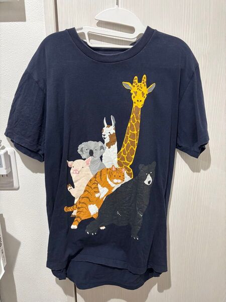 グラニフ メンズ Tシャツ アニマルズ Mサイズ ネイビー チューチュートレイン 動物 クマ トラ キリンアルパカ コアラ ブタ