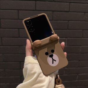 かわいい くまちゃん Galaxy Z Flip6ケース ストラップ 携帯カバー
