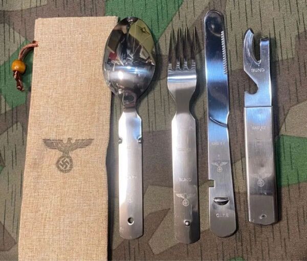 WWⅡドイツ軍 カトラリーセット 4点セット 刻印有り (レプリカ)ナチス SS 武装親衛隊 降下猟兵 サバゲ ミリタリー