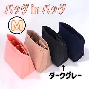 バッグインバッグ ダークグレー Mサイズ ロンシャン インナーバッグ 仕切ポケット 収納 多機能バッグ ポーチ 自立