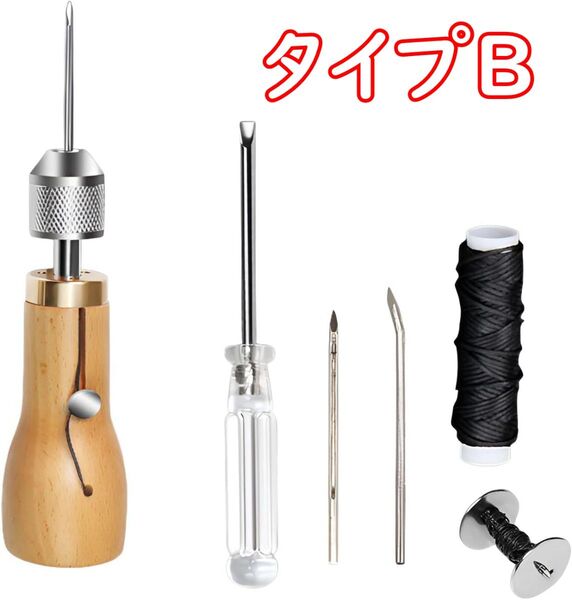 レザークラフト 針 革縫い針セット 針2本入り 手縫い スピーディーステッチャー 手縫機 革用ミシン針 糸通し器(タイプB)