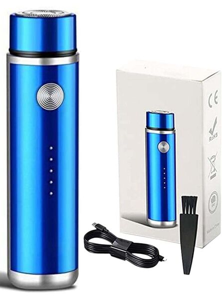 電気ミニシェーバー髭剃り 回転式シェーバー 電動髭剃り 電動シェーバー 男性用 IPX5防水 水洗い可 USB充電式(色:ブルー)