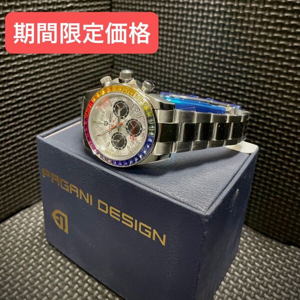 【期間限定価格】パガーニデザイン PD-1644 メンズ腕時計 レインボーベゼル クロノグラフ 自動巻き サファイアガラス