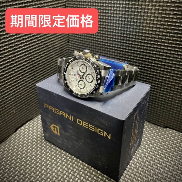 【5/31まで限定価格】PAGANI DESIGN PD-1644 クロノグラフ メンズ腕時計 ホワイト文字盤