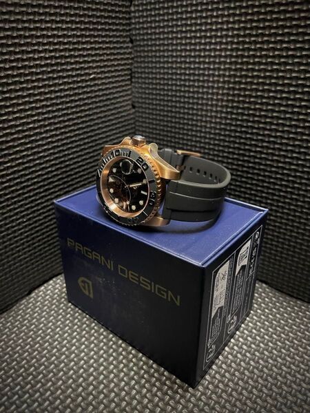 【新品・未使用】PAGANI DESIGN PD-1651 ローズゴールド × ゴールドダイヤル 自動巻き腕時計 ラバーベルト仕様
