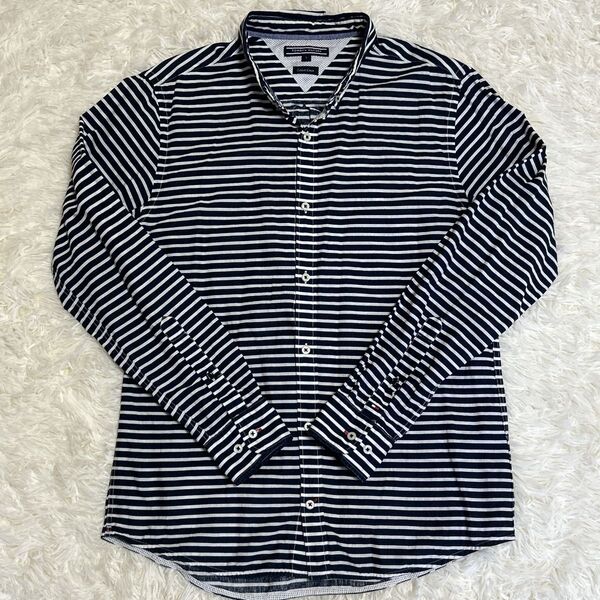 TOMMY HILFIGER ストライプシャツ Lサイズ ボタンダウン 長袖シャツ ボーダー トミーヒルフィガー