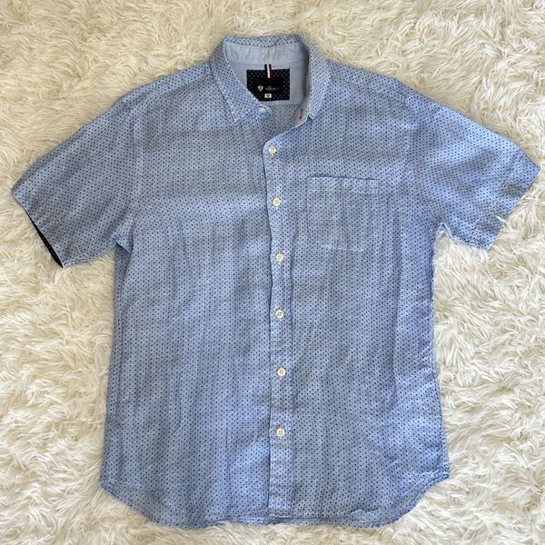THE SHOP TK MIXPICE 水色 ドット柄 半袖シャツ サイズM TAKEOKIKUCHI タケオキクチ 古着