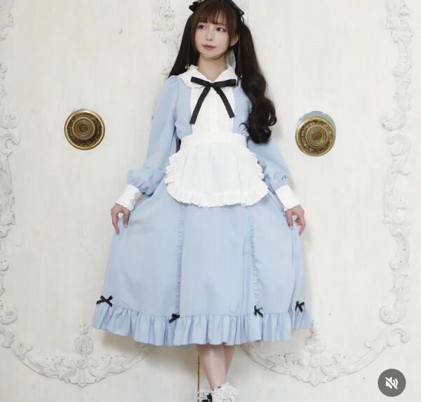 4L 皆方由衣 みなゆい ロリータ 水色 ブラウス スカート セット (エプロン、リボン含む) コスプレ