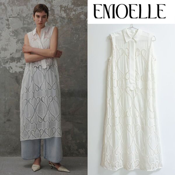 EMOELLE エレモレ エンブロイダリーレースシャツワンピース