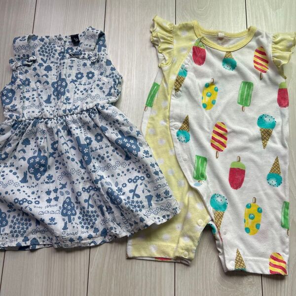 ベビー服 2点セット 女の子 80サイズ ワンピース ロンパース