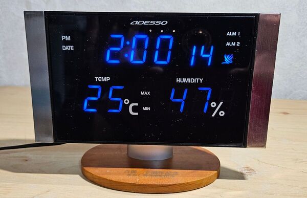 アデッソ ADESSO デジタルLED温湿電波クロック ブルーLED 目覚まし時計 置時計 稼働品