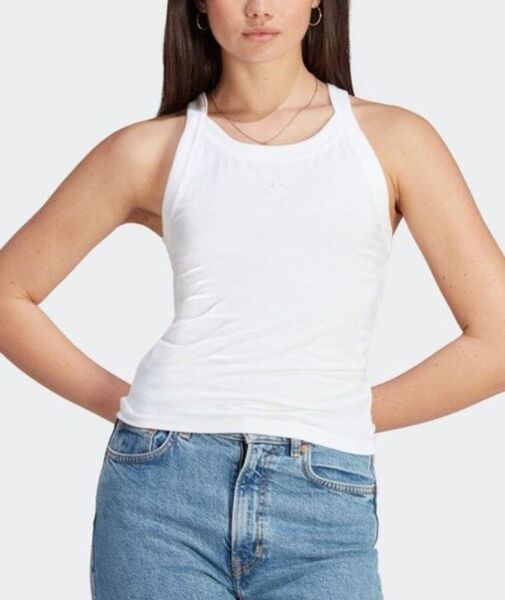 アディダス 白 プレミアム エッセンシャルズ タンクトップ ノースリーブTシャツ adidas ダンス トレーニング スポーツ
