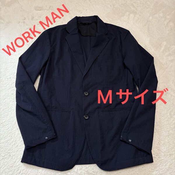 美品 WORK MAN ワークマン テーラード ジャケット シアサッカー 軽量 春夏 ネイビー