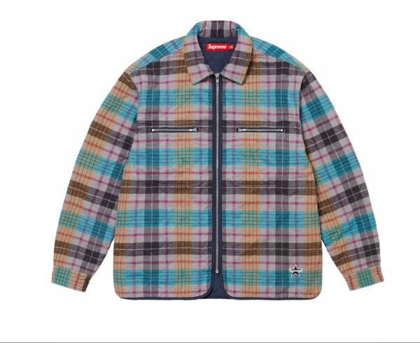 supreme Quilted Flannel Zip Up Shirt L シュプリーム Flannel Zip Shirt