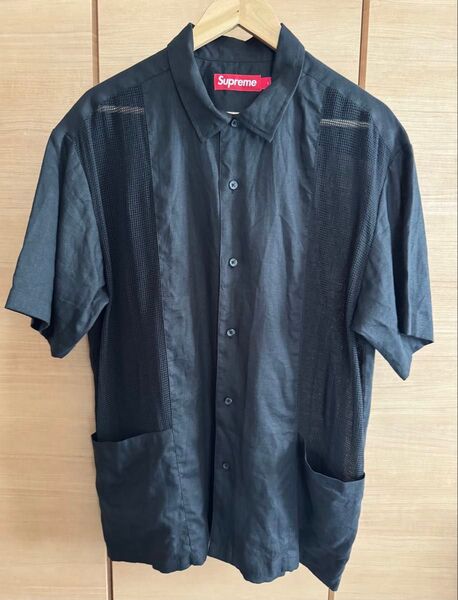24ss supreme week18 Mesh Panel Linen S/S Shirt L