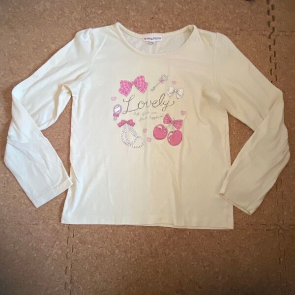 140サイズ anyFAM 長袖Tシャツ リボン さくらんぼ ラメ 黄色