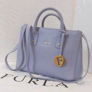 美品フルラ FURLA ショルダーバッグ 2wayバッグ ラベンダーブルー系 レザー