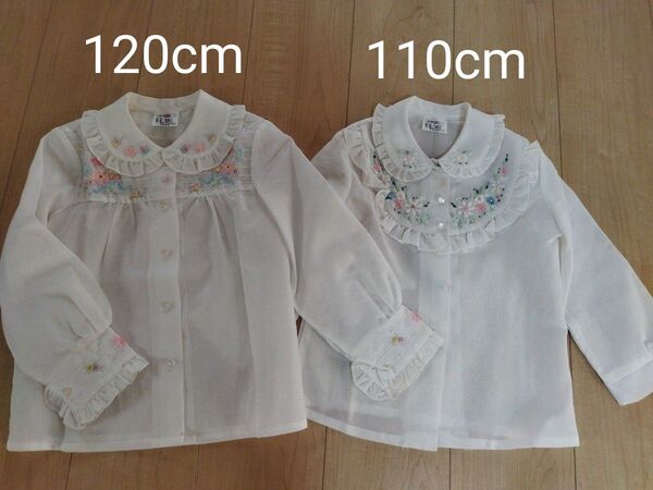 刺繍ブラウス 2枚セット 110cm 120cm 女の子 白
