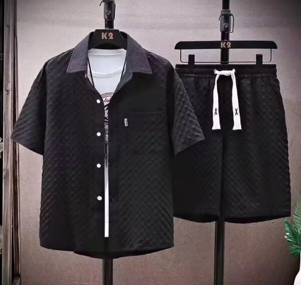 即日発送!新品未使用 メンズ セットアップ 夏服 半袖シャツ ハーフパンツ L