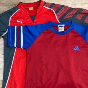 PUMA 長袖スポーツウェア レッド、アディダス半袖スポーツウェア 2枚セット