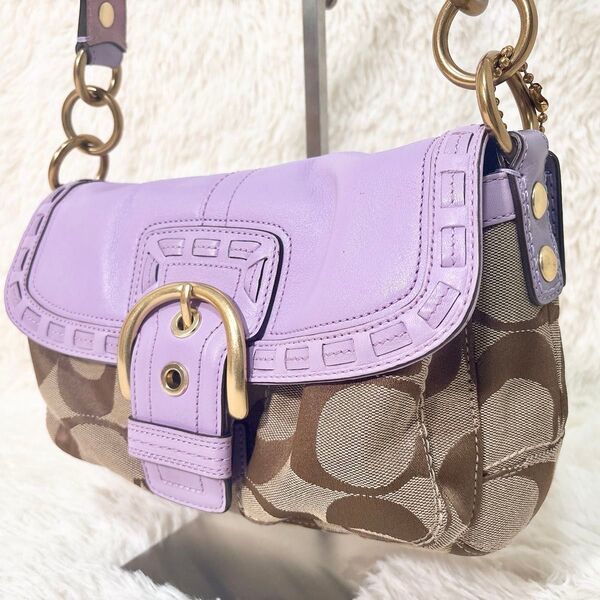 【美品】コーチ ソーホー SOHO パープル アクセサリーポーチ 11888 COACH シグネチャー ワンショルダーバッグ