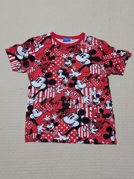 ミッキー ディズニー Tシャツ S 半袖 ランド シー 半袖Tシャツ 赤 総柄 ユニセックス