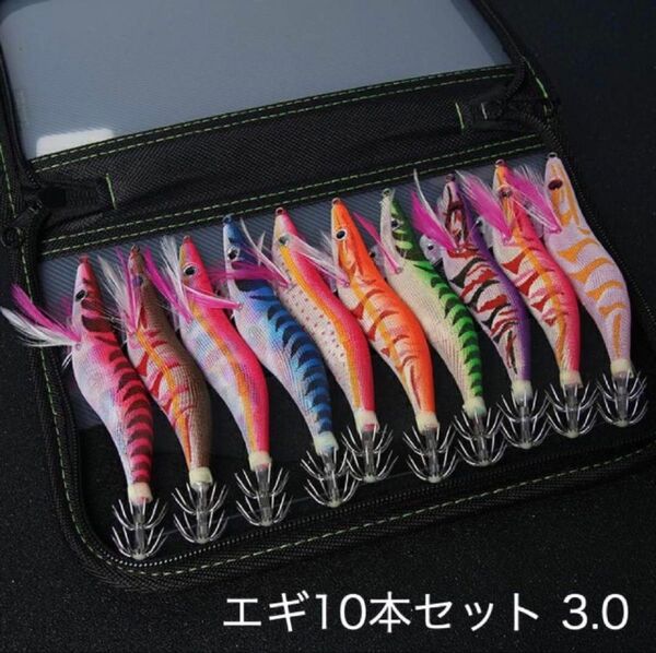 セール10タイプ爆釣セット 夜光 ケース付き10本セット3.0号 餌木