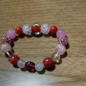 ハンドメイド ビーズ ブレスレット ピンク レッド クリア