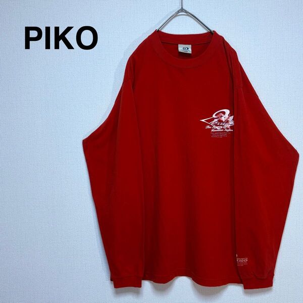 PIKO ピコ 赤 長袖カットソー ワンポイントロゴ ビッグロゴ ハワイアン ロンT 古着 Lサイズ